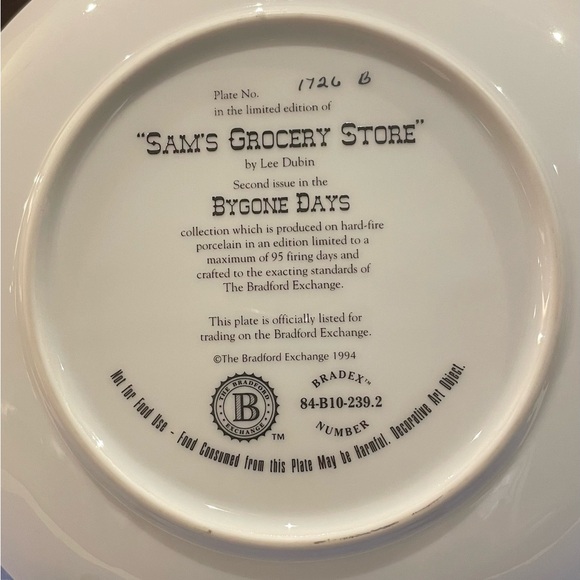 Vintage: Bradford Exchange 1994, “Sam’s Grocery Store” by Lee Dubin. No: 1726B. - Picture 9 of 12